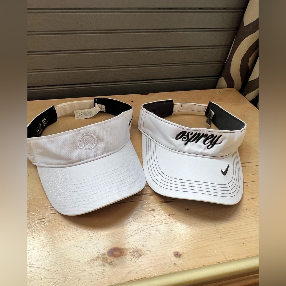 Bundle of 2 Nike Just Do It Dri Fit Visor Hat Cap Adult Size M/L White Strapback